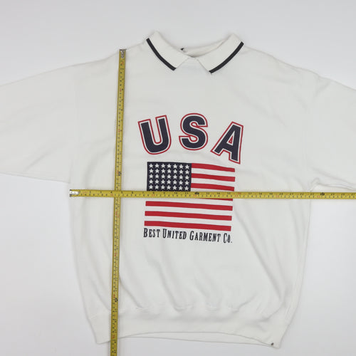 L.A. Blues Men's White Collared USA Graphic Pullover Sweatshirt M