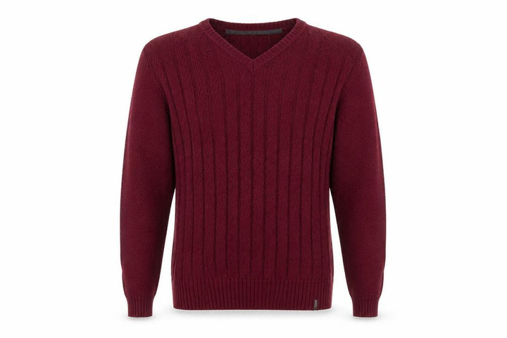 Calvin Klein Men’s Red V-Neck Cable Knit Cotton Jumper M