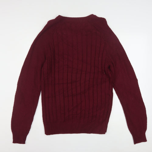Calvin Klein Men’s Red V-Neck Cable Knit Cotton Jumper M