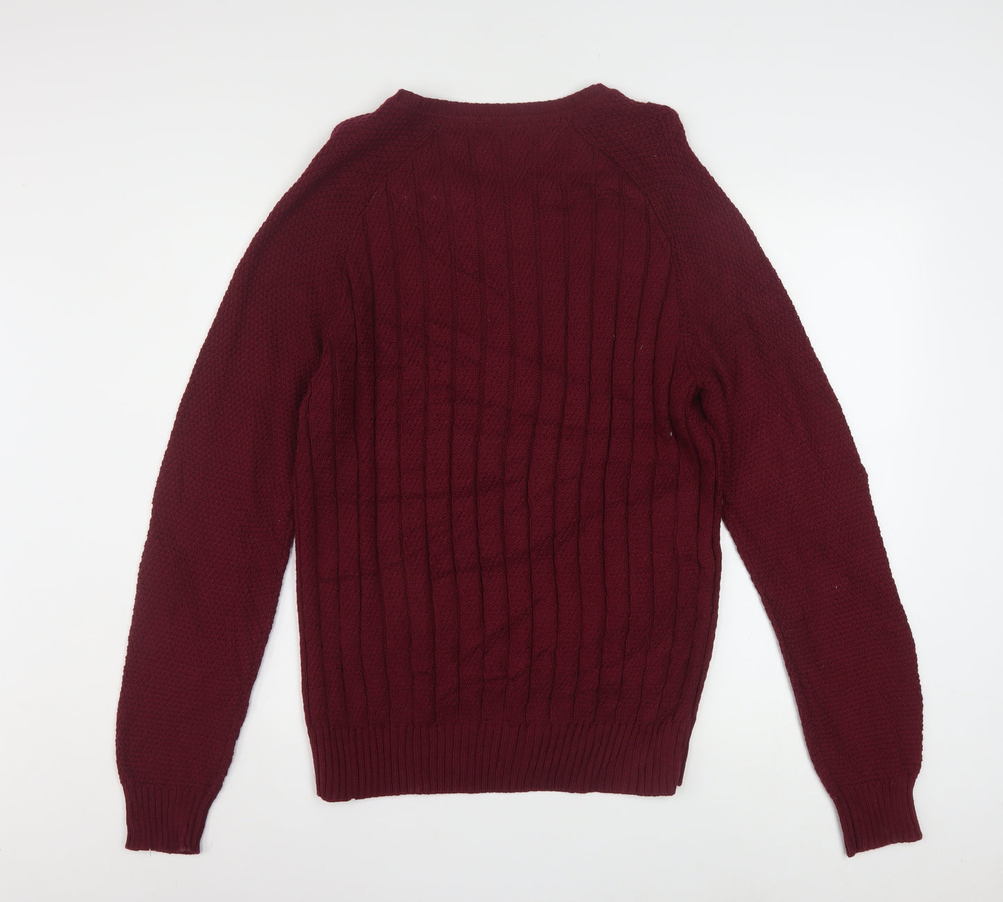 Calvin Klein Men’s Red V-Neck Cable Knit Cotton Jumper M