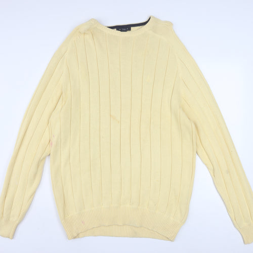 Nautica Mens Beige Cotton Ribbed Crew Neck Pullover Jumper XL