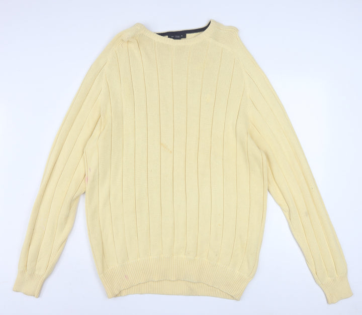 Nautica Mens Beige Cotton Ribbed Crew Neck Pullover Jumper XL