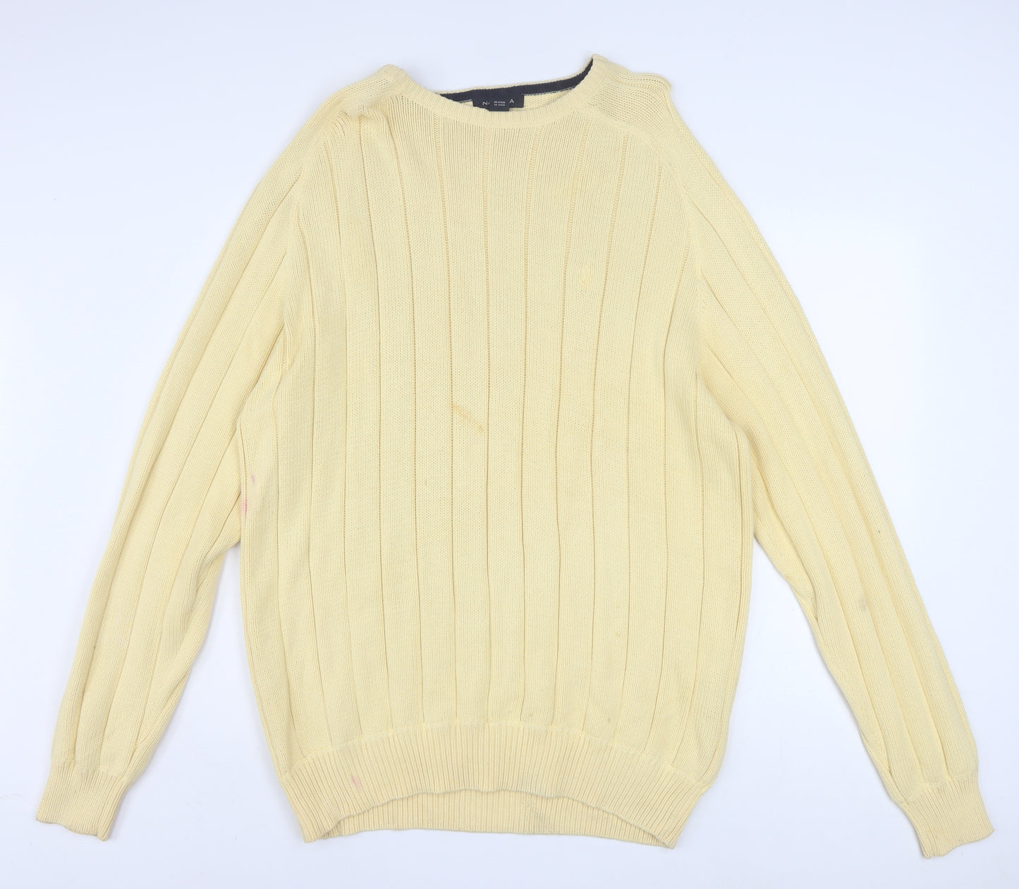Nautica Mens Beige Cotton Ribbed Crew Neck Pullover Jumper XL