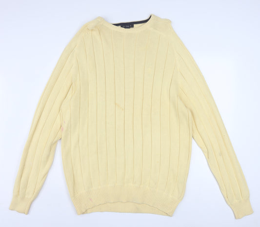 Nautica Mens Beige Cotton Ribbed Crew Neck Pullover Jumper XL