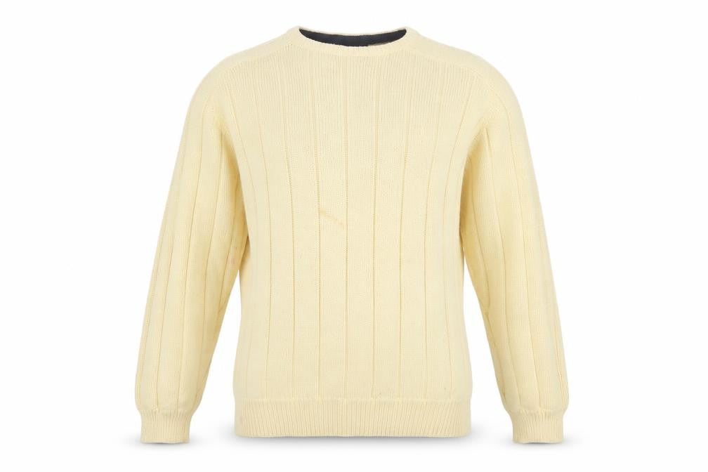 Front view of Nautica men’s beige cotton ribbed crew neck jumper xl