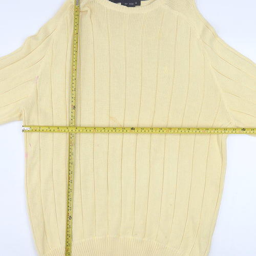 Nautica Mens Beige Cotton Ribbed Crew Neck Pullover Jumper XL