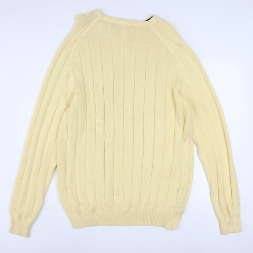 Nautica Mens Beige Cotton Ribbed Crew Neck Pullover Jumper XL
