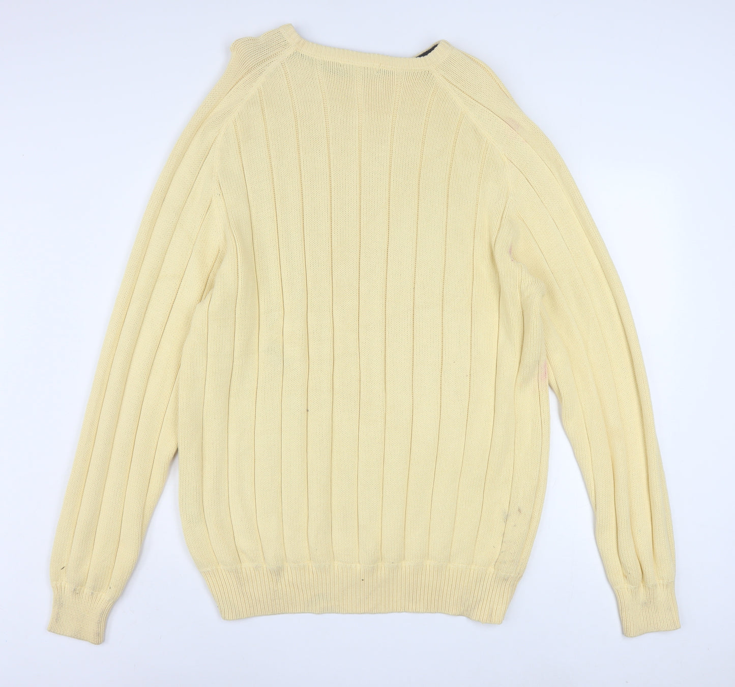 Nautica Mens Beige Cotton Ribbed Crew Neck Pullover Jumper XL