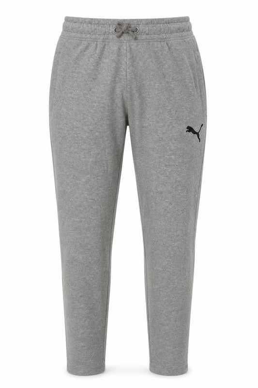 Front view of Puma men’s grey small jogger sweatpants tapered fleece activewear