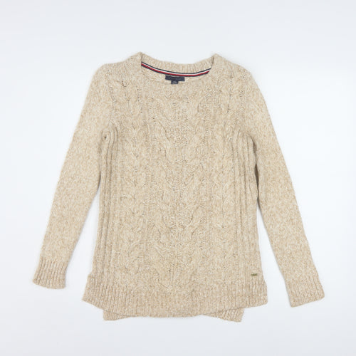 Tommy Hilfiger Womens Beige Cable-Knit Crew Neck Jumper Size 2XS