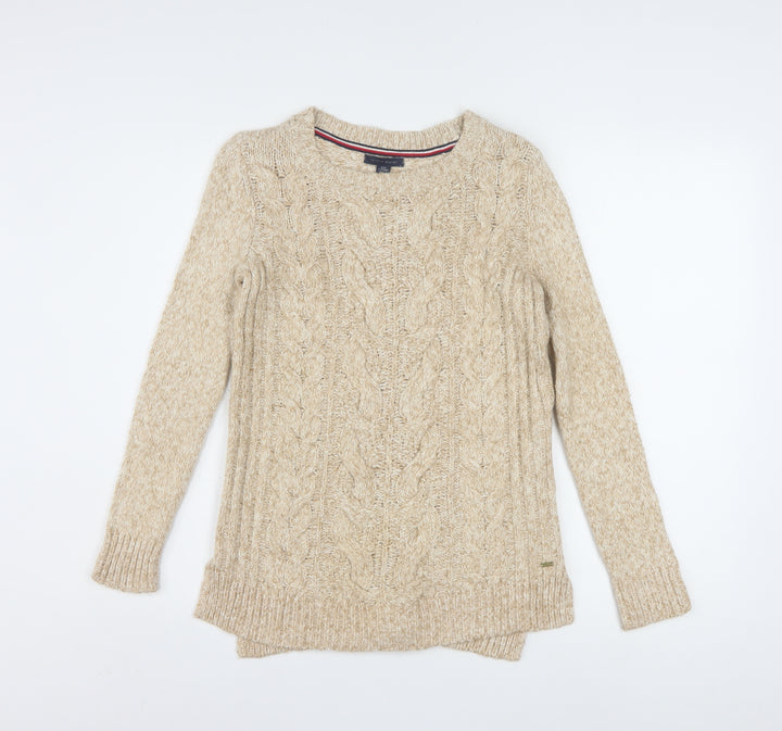 Tommy Hilfiger Womens Beige Cable-Knit Crew Neck Jumper Size 2XS