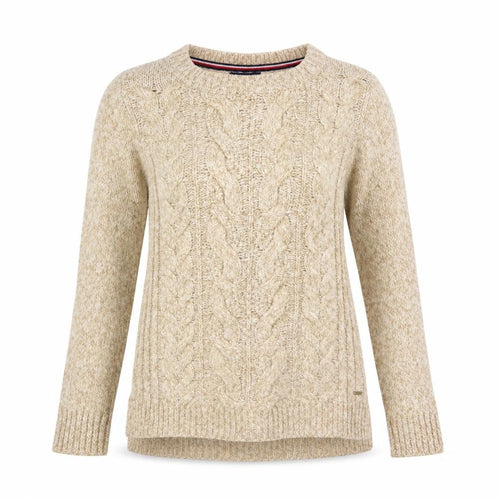 Tommy Hilfiger Womens Beige Cable-Knit Crew Neck Jumper Size 2XS