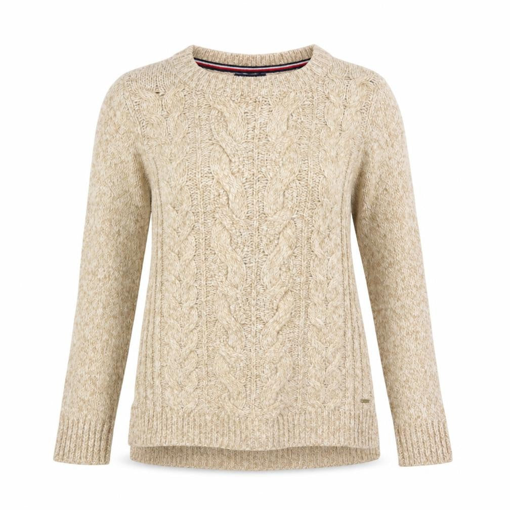 Tommy Hilfiger Womens Beige Cable-Knit Crew Neck Jumper Size 2XS