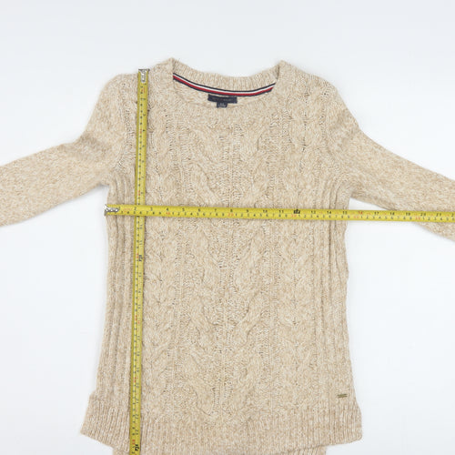 Tommy Hilfiger Womens Beige Cable-Knit Crew Neck Jumper Size 2XS