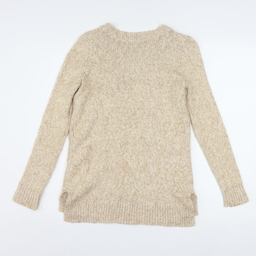 Tommy Hilfiger Womens Beige Cable-Knit Crew Neck Jumper Size 2XS