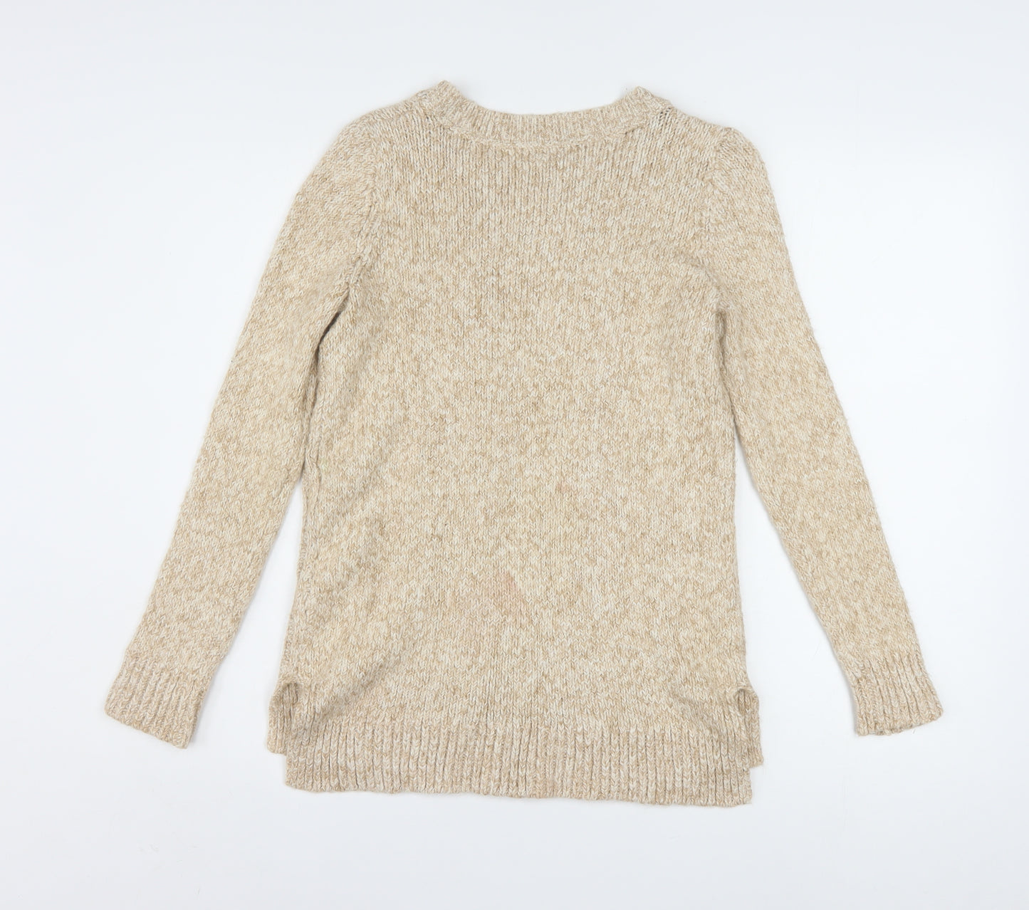 Tommy Hilfiger Womens Beige Cable-Knit Crew Neck Jumper Size 2XS