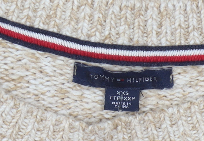 Tommy Hilfiger Womens Beige Cable-Knit Crew Neck Jumper Size 2XS
