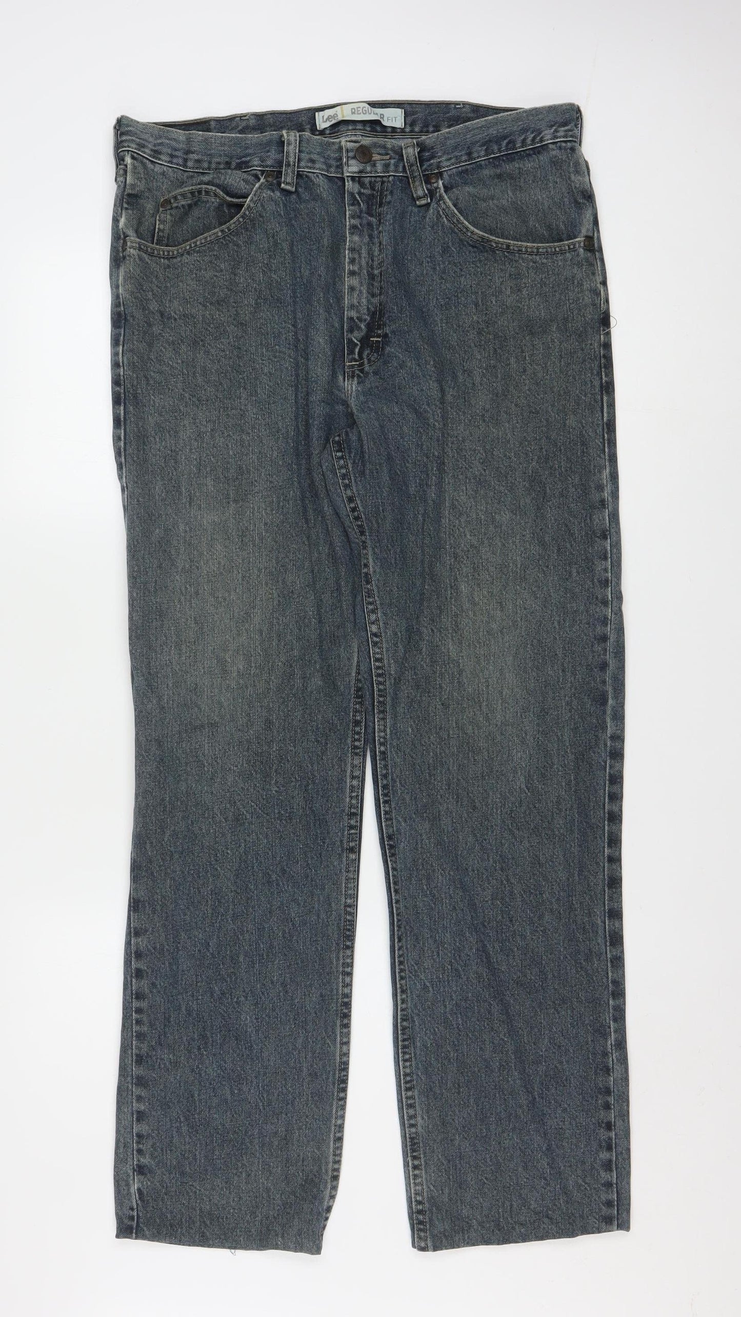 Lee Men's Blue Regular Fit Straight Denim Jeans 34W x 32L