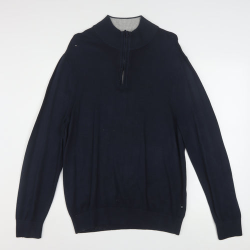 Nautica Men's Blue 1/4 Zip High Neck Cotton Blend Jumper L