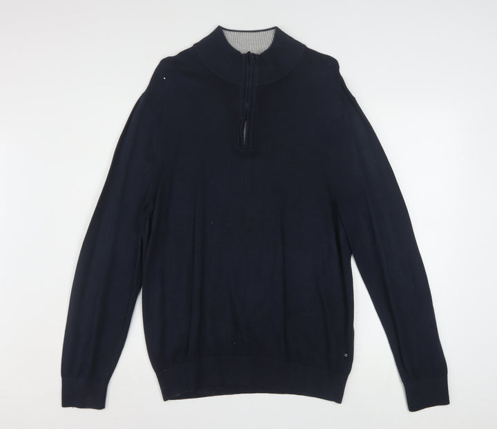 Nautica Men's Blue 1/4 Zip High Neck Cotton Blend Jumper L