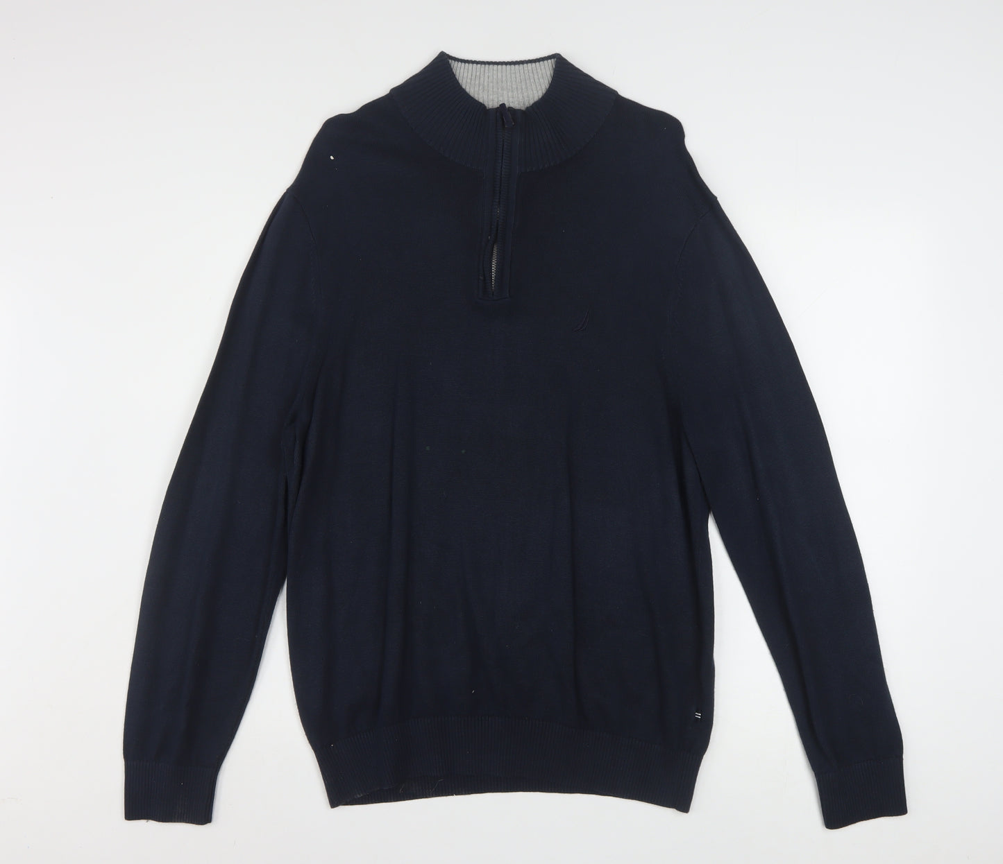 Nautica Men's Blue 1/4 Zip High Neck Cotton Blend Jumper L