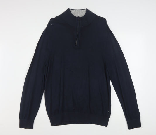 Nautica Men's Blue 1/4 Zip High Neck Cotton Blend Jumper L