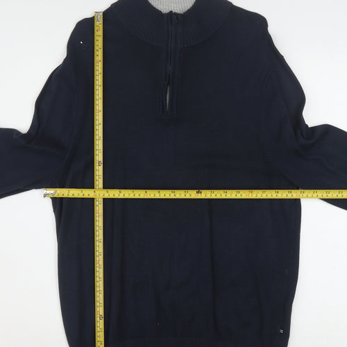 Nautica Men's Blue 1/4 Zip High Neck Cotton Blend Jumper L