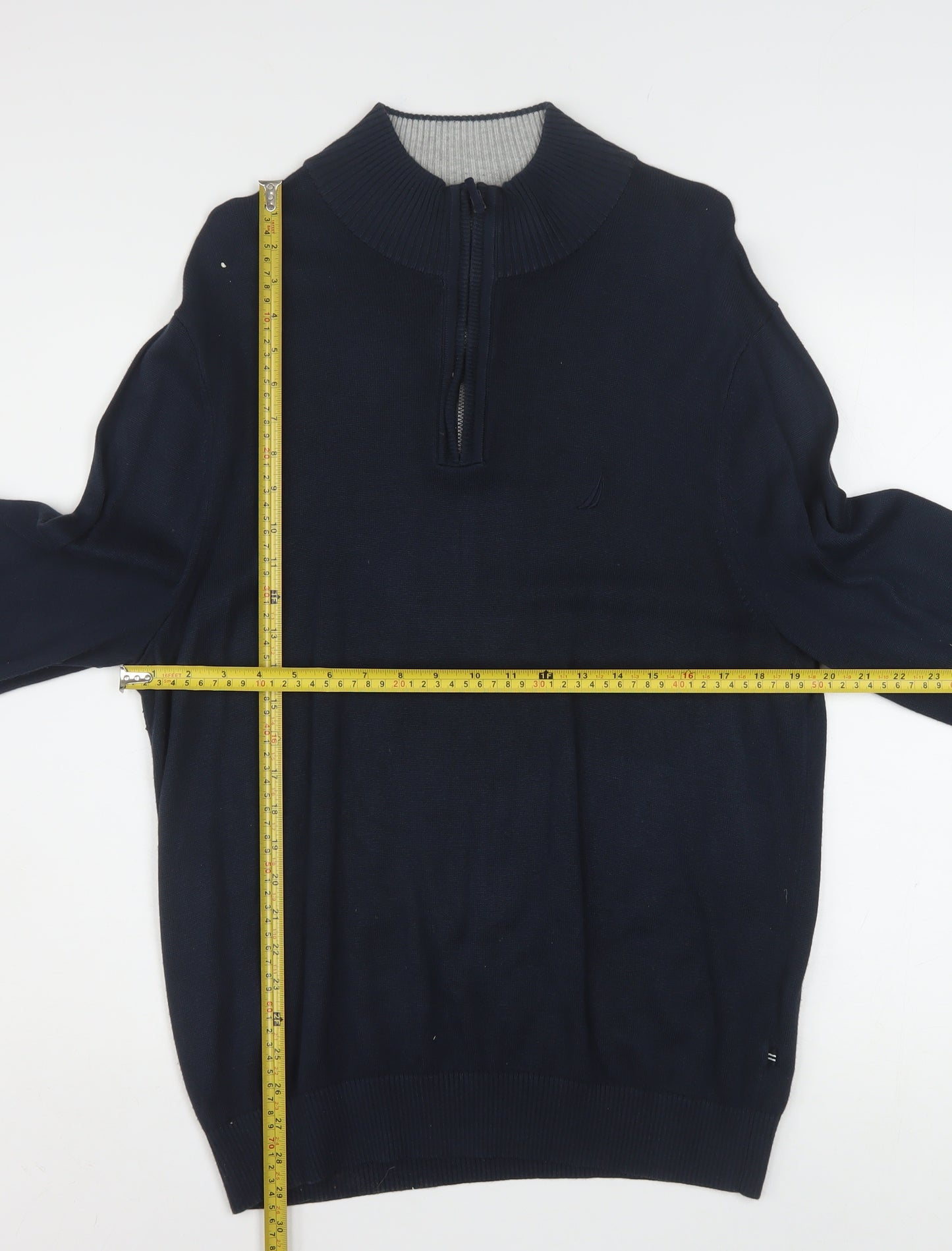 Nautica Men's Blue 1/4 Zip High Neck Cotton Blend Jumper L