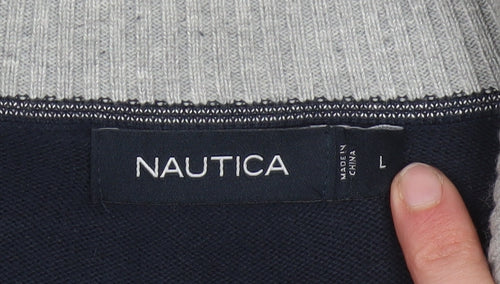 Nautica Men's Blue 1/4 Zip High Neck Cotton Blend Jumper L