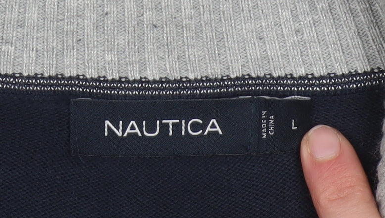 Nautica Men's Blue 1/4 Zip High Neck Cotton Blend Jumper L