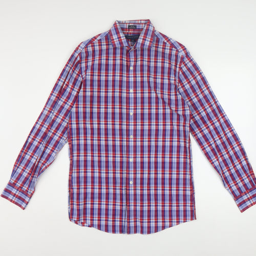 Tommy Hilfiger Men's Red Blue Checked Slim Fit Long Sleeve Shirt 15
