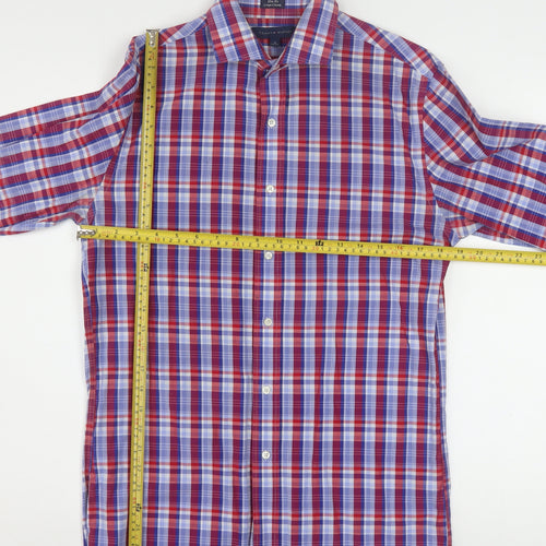 Tommy Hilfiger Men's Red Blue Checked Slim Fit Long Sleeve Shirt 15