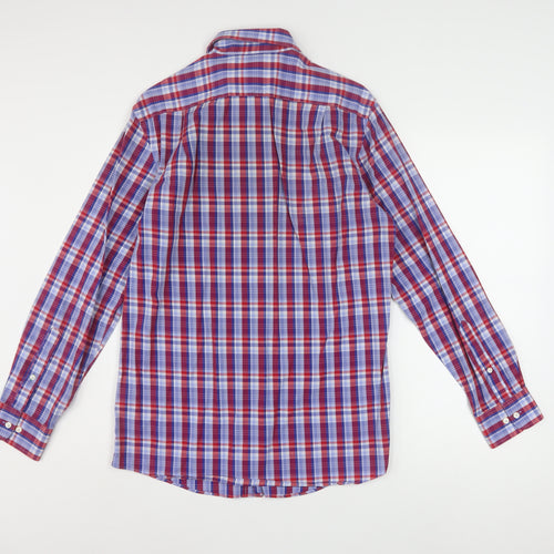 Tommy Hilfiger Men's Red Blue Checked Slim Fit Long Sleeve Shirt 15