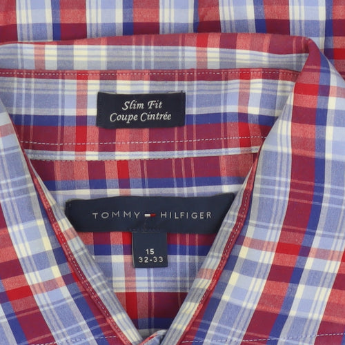 Tommy Hilfiger Men's Red Blue Checked Slim Fit Long Sleeve Shirt 15