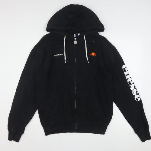 Ellesse Womens Black Full Zip Hoodie Size 10 Cotton Blend Logo Sleeve