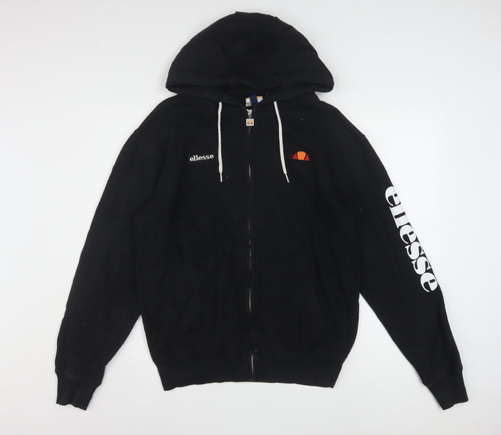 Ellesse Womens Black Full Zip Hoodie Size 10 Cotton Blend Logo Sleeve
