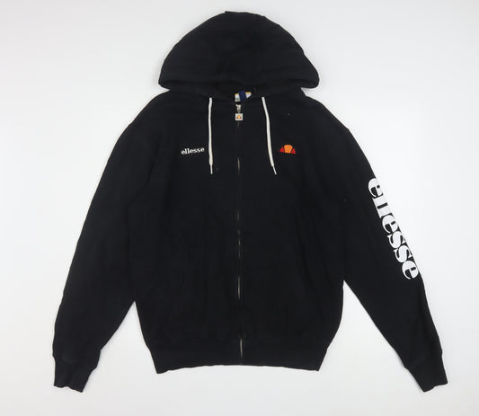 Ellesse Womens Black Full Zip Hoodie Size 10 Cotton Blend Logo Sleeve