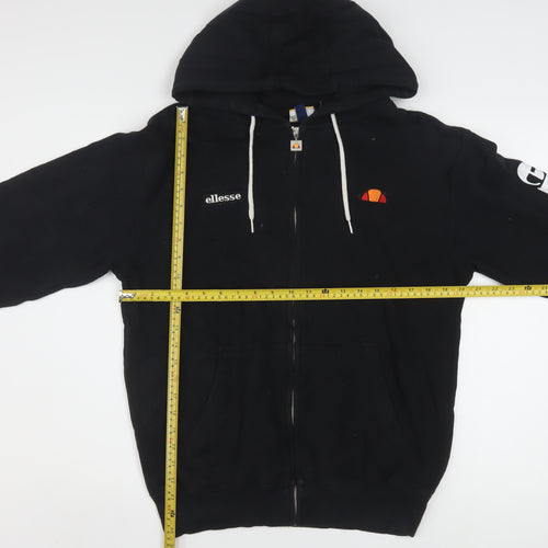 Ellesse Womens Black Full Zip Hoodie Size 10 Cotton Blend Logo Sleeve
