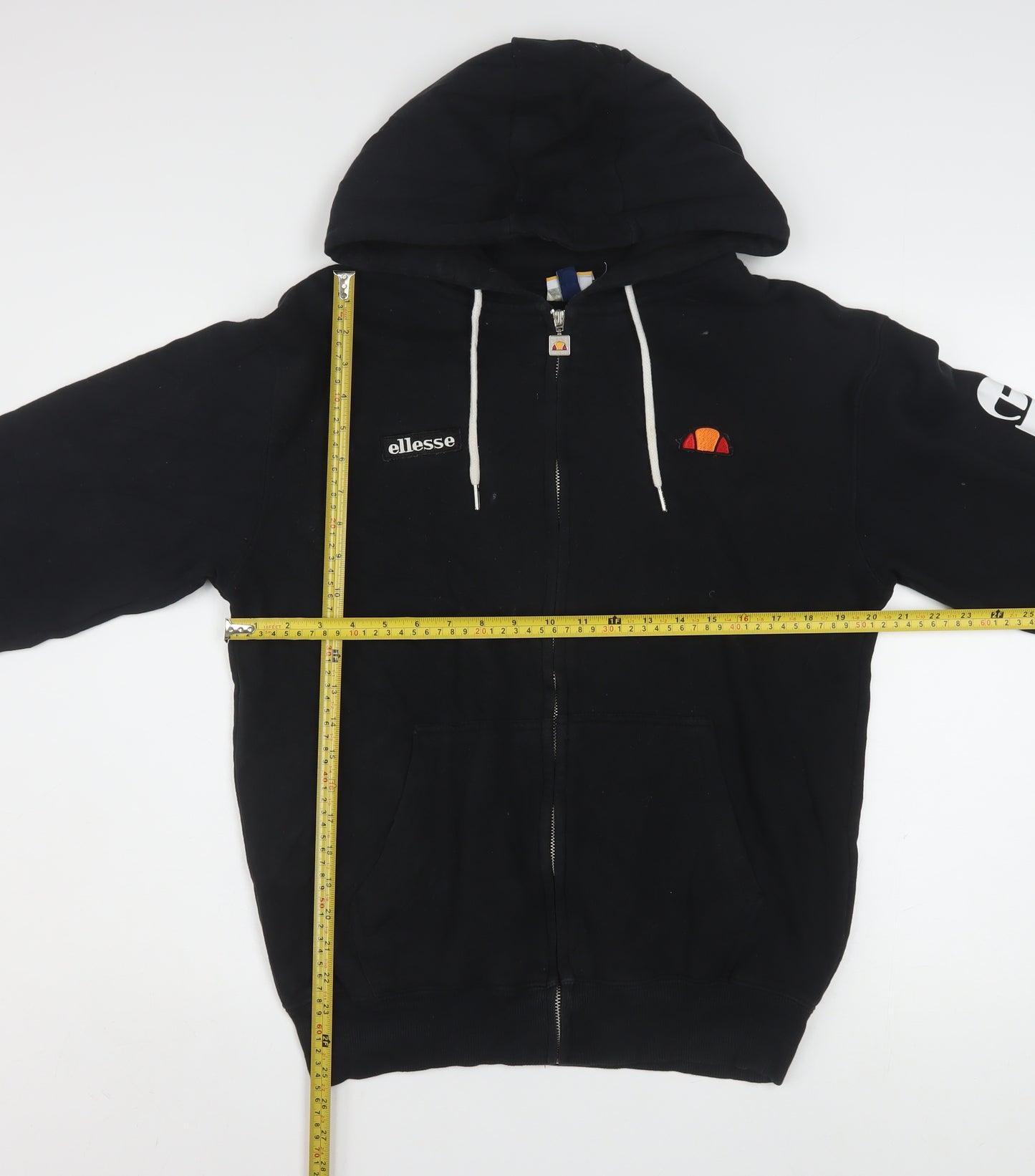 Ellesse Womens Black Full Zip Hoodie Size 10 Cotton Blend Logo Sleeve