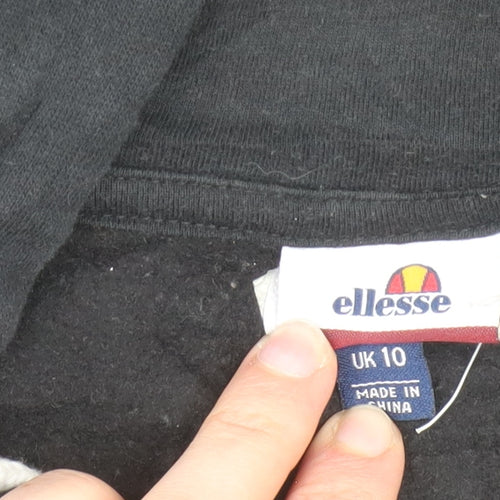 Ellesse Womens Black Full Zip Hoodie Size 10 Cotton Blend Logo Sleeve