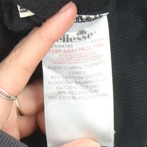 Ellesse Womens Black Full Zip Hoodie Size 10 Cotton Blend Logo Sleeve