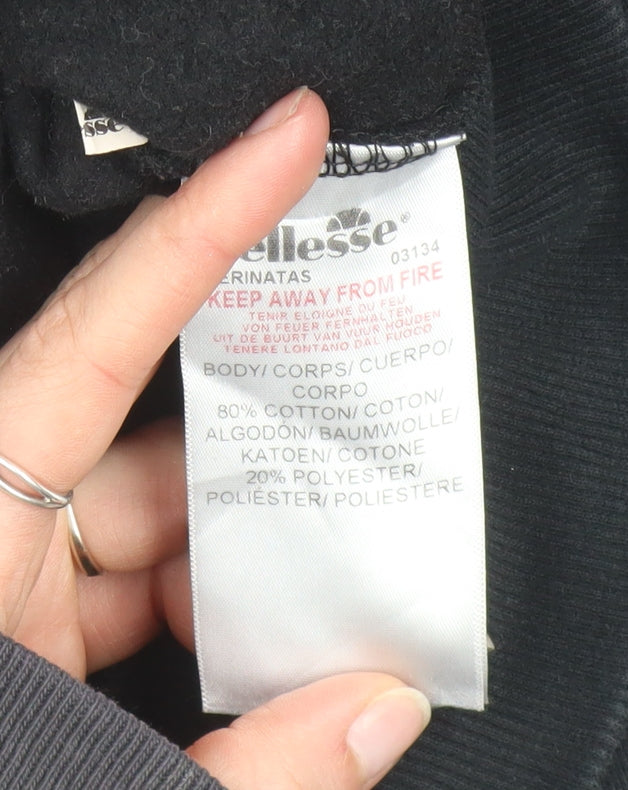 Ellesse Womens Black Full Zip Hoodie Size 10 Cotton Blend Logo Sleeve