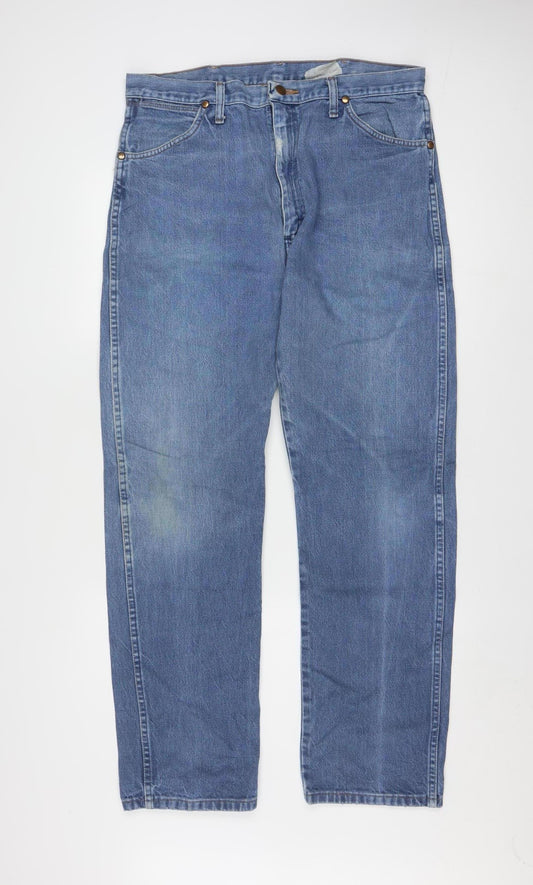 Wrangler Men Blue 36x32 Straight Leg Denim Jeans Regular Fit