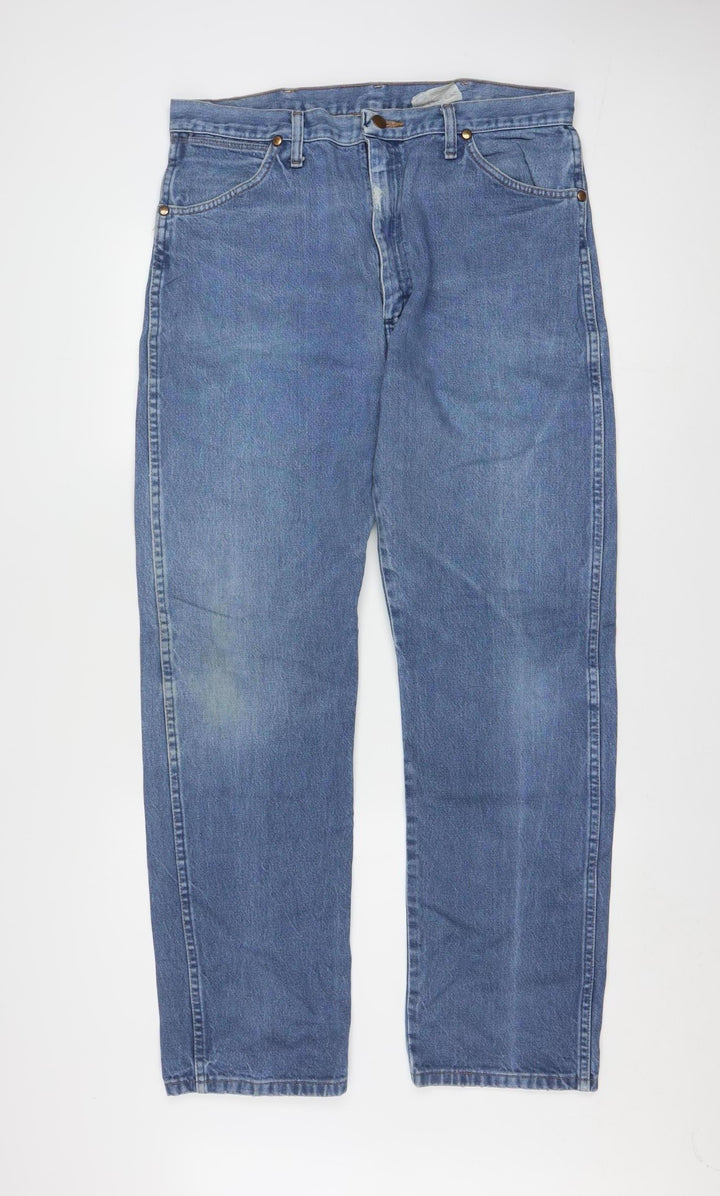 Wrangler Men Blue 36x32 Straight Leg Denim Jeans Regular Fit