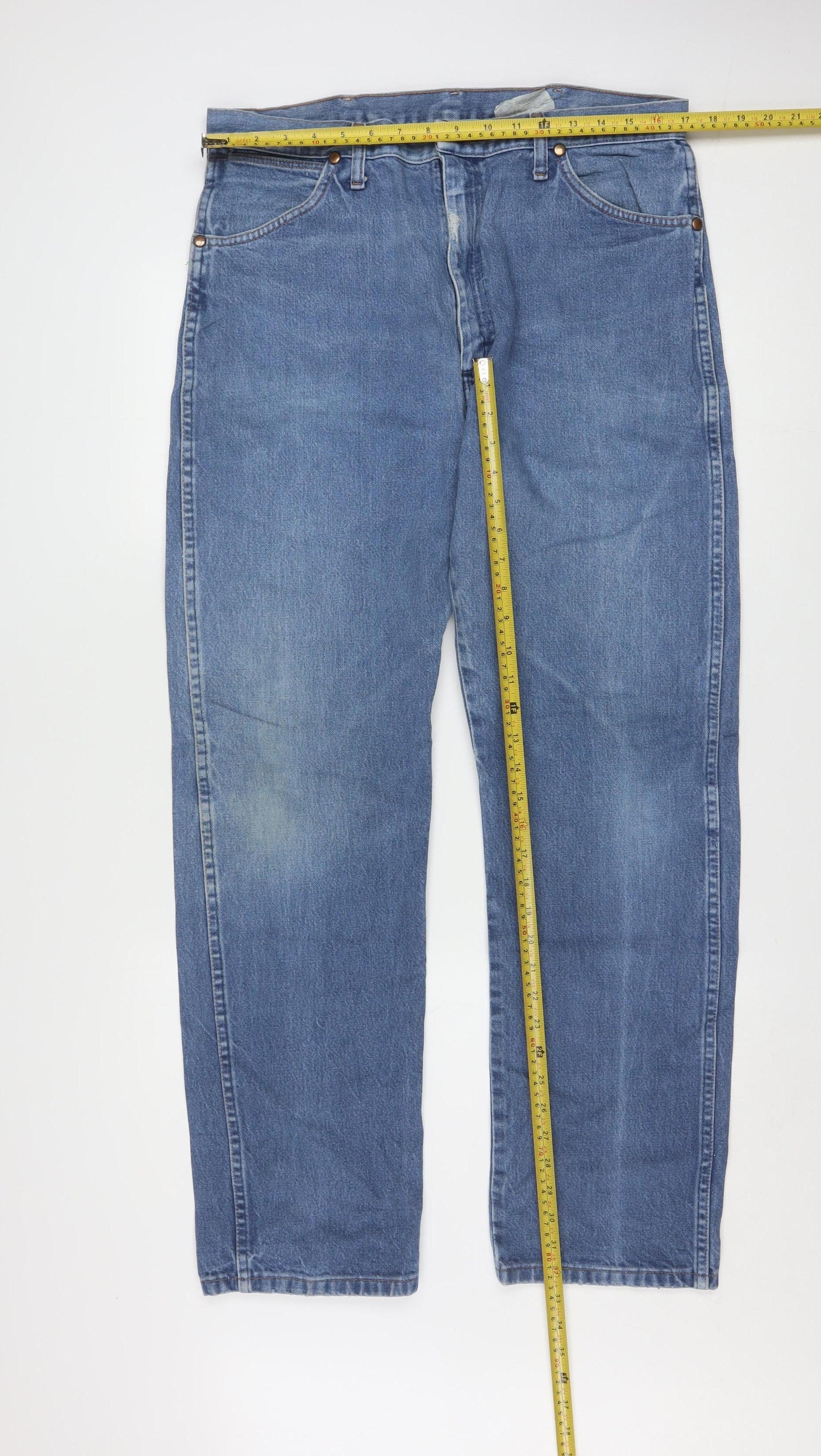 Wrangler Men Blue 36x32 Straight Leg Denim Jeans Regular Fit