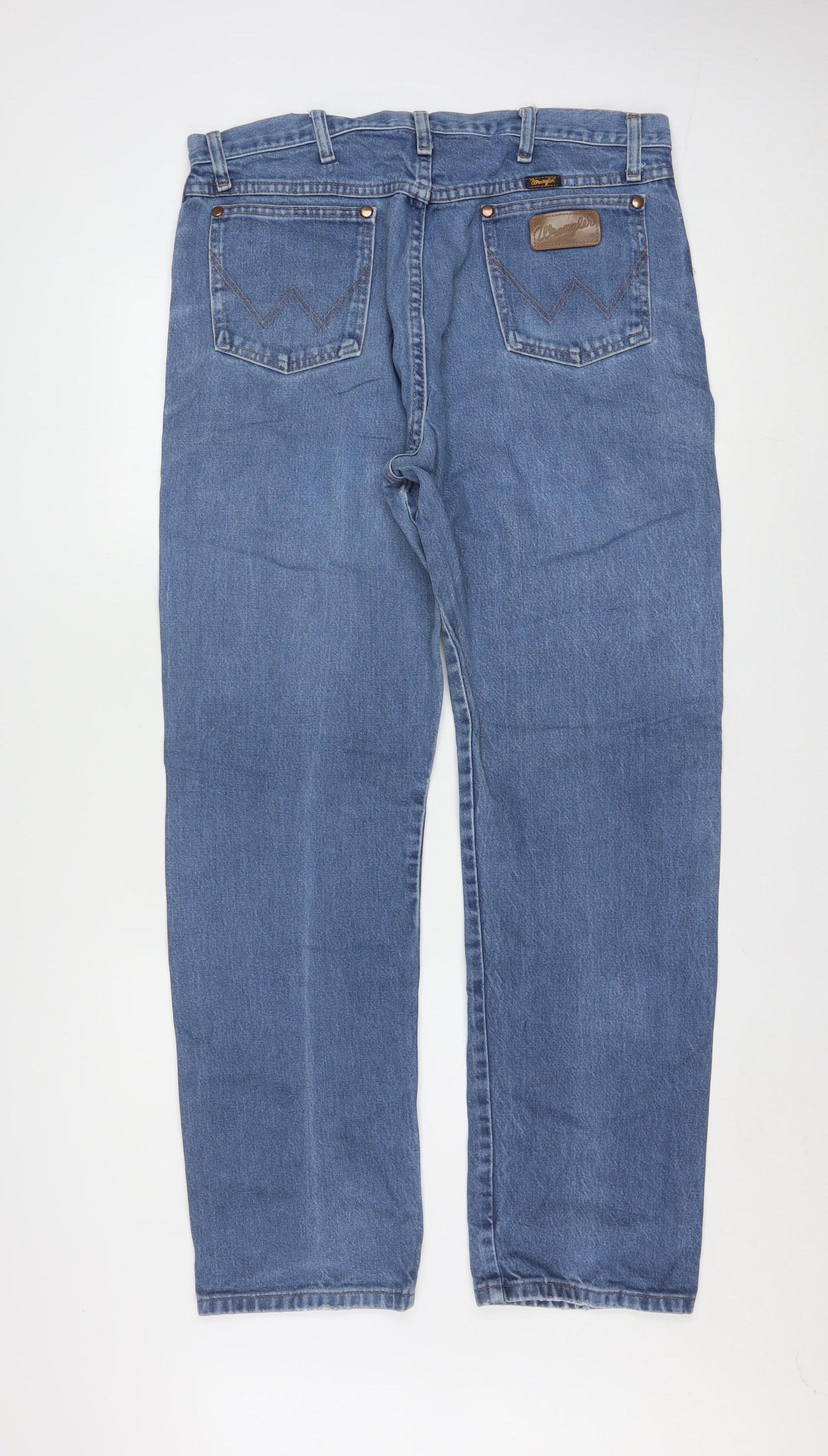 Wrangler Men Blue 36x32 Straight Leg Denim Jeans Regular Fit