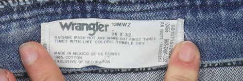Wrangler Men Blue 36x32 Straight Leg Denim Jeans Regular Fit