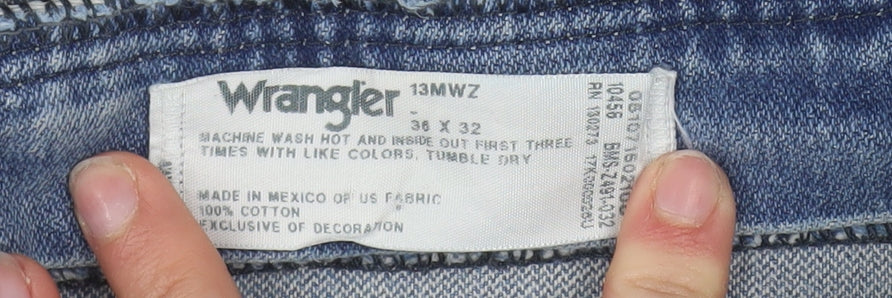 Wrangler Men Blue 36x32 Straight Leg Denim Jeans Regular Fit