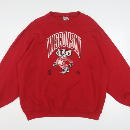 Tultex Mens Red 2XL Wisconsin Pullover Sweatshirt Vintage USA