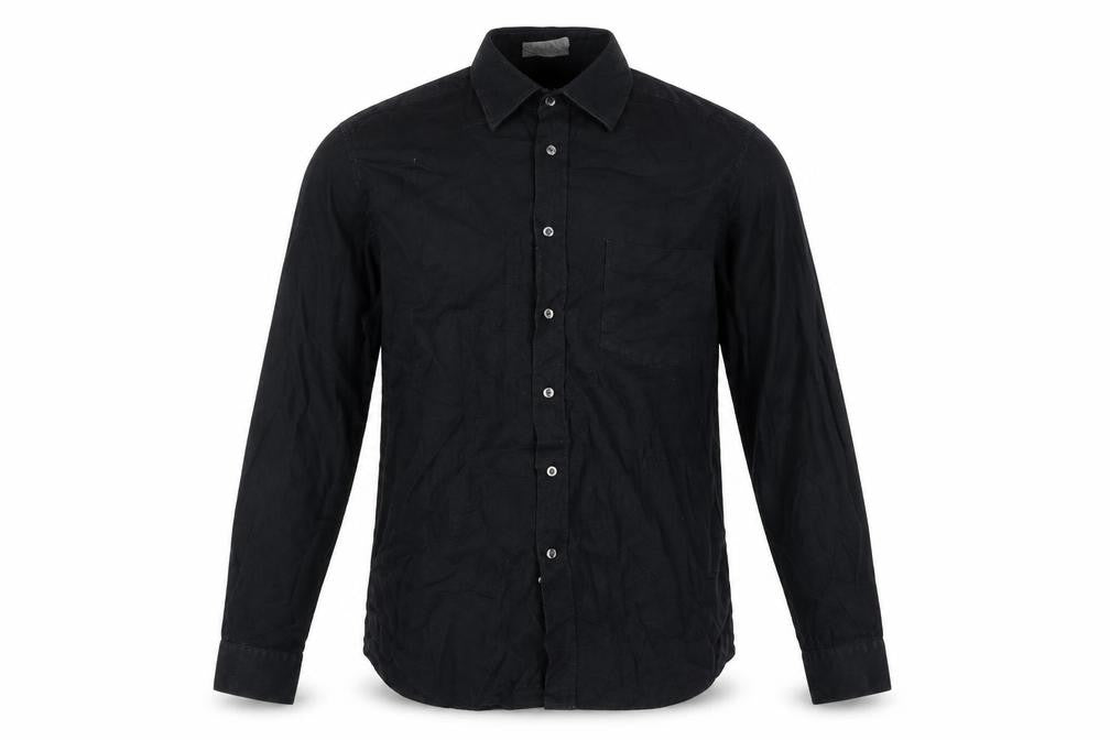 Front view of Hugo Boss Men's Black Long Sleeve Button-Up Cotton Shirt, size 16